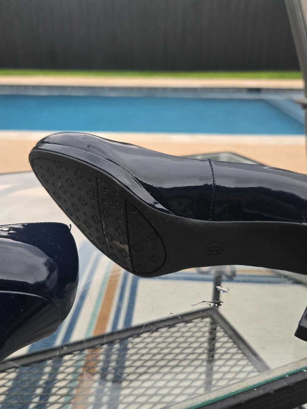 Etienne Aigner Navy Patent Low Heel Pumps